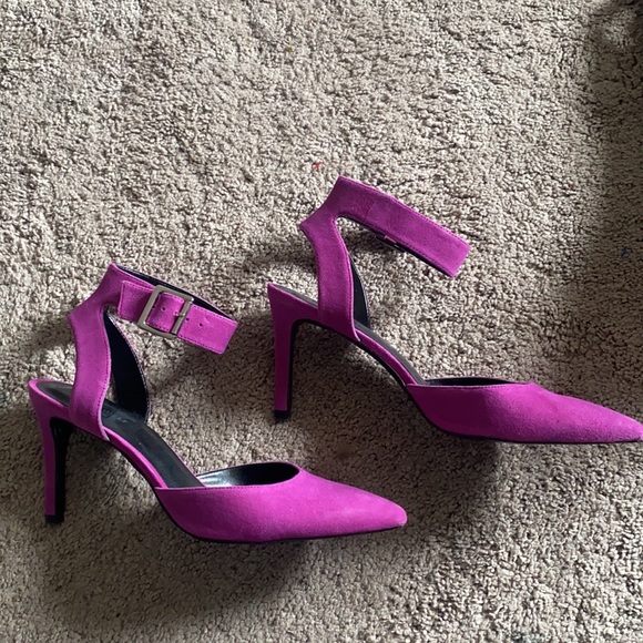 Nine West Shoes - Nine West Suede Purple Pink Ankle Strap Pointed Toe Shoes Size 10